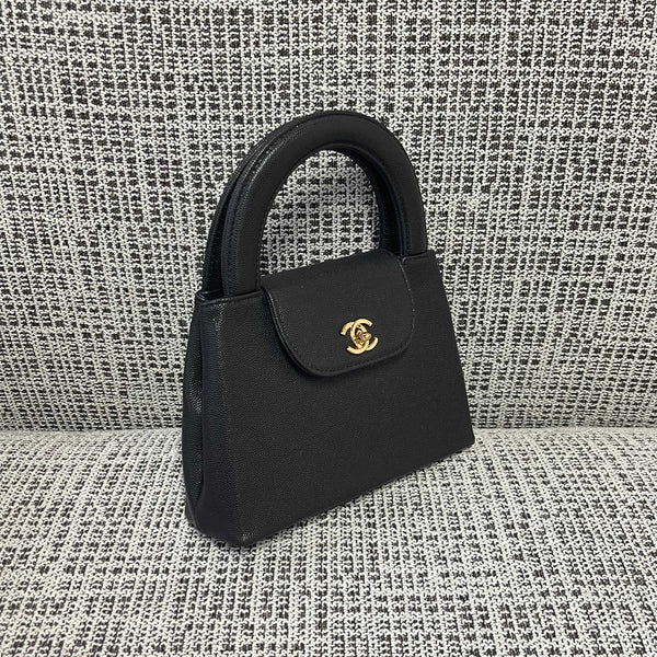 CC Vintage Mini Kelly Handbag 25cm Black Caviar Leather