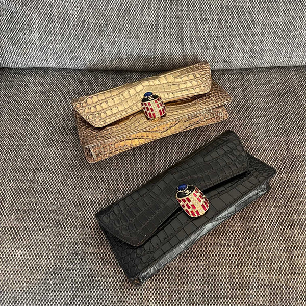 CC 19A Scarab Clasp Clutch Crocodile 30cm Embossed Cowhide