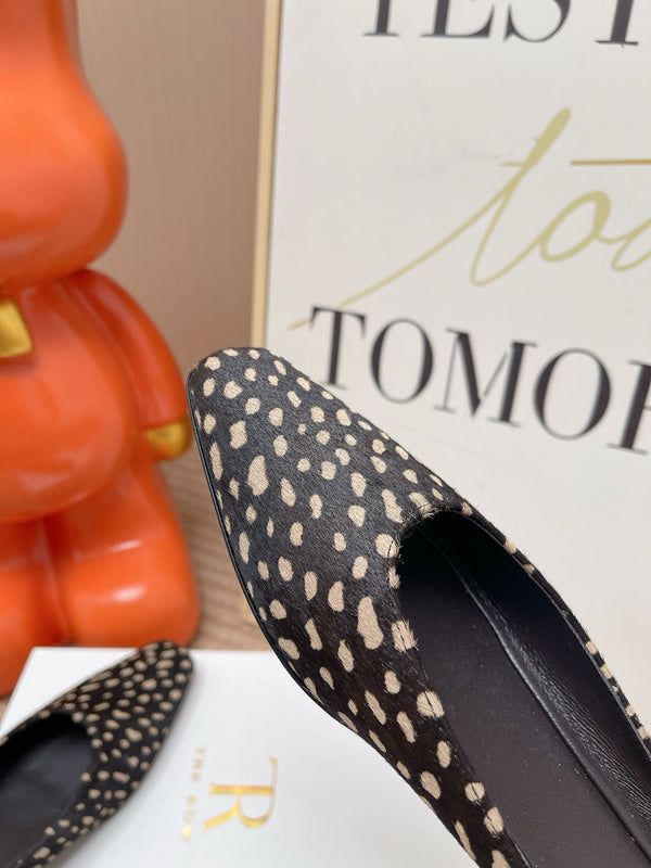 TR Mules Black Ivory Spotted Square Toe Horsehair 854392