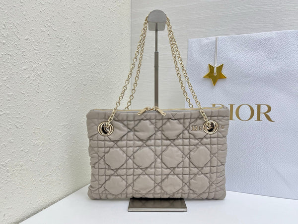 CD Small Cannage Quilted Tote Bag Grey Cowhide 158104