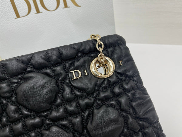 CD Small Cannage Quilted Tote Bag Black Cowhide 158103