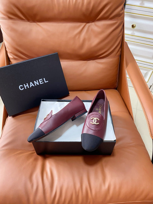 CC 26P Double C Loafers Burgundy Black Lambskin & Grosgrain 857973