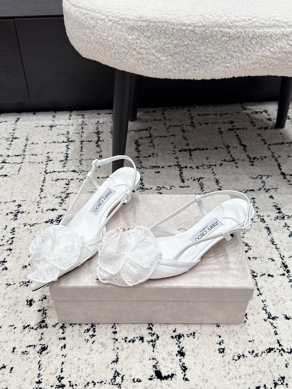 JC Mimmi Slingback Pumps Floral Appliqué 5.5cm White Lace 858433