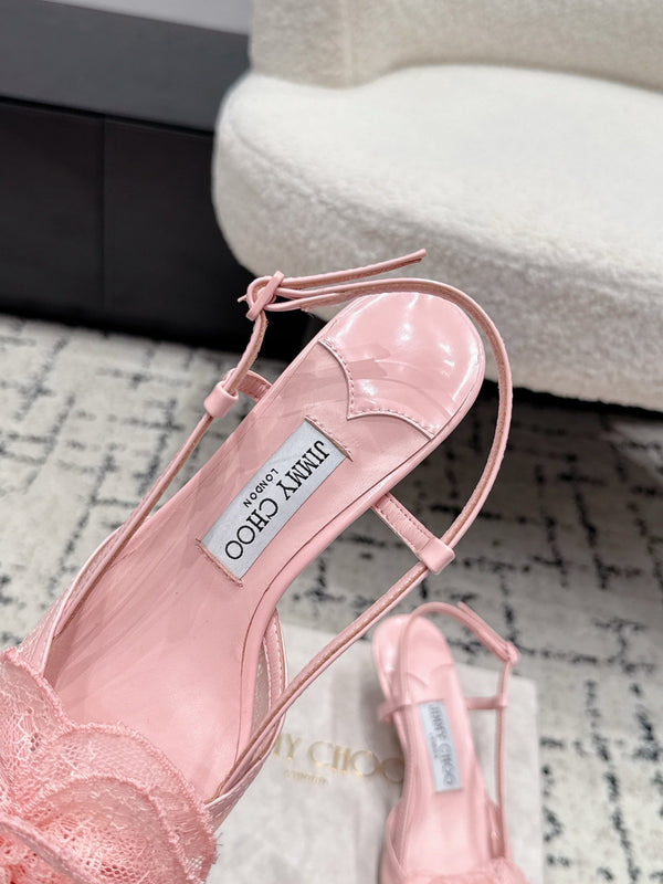 JC Mimmi Slingback Pumps Floral Appliqué 5.5cm Pink Lace 858431