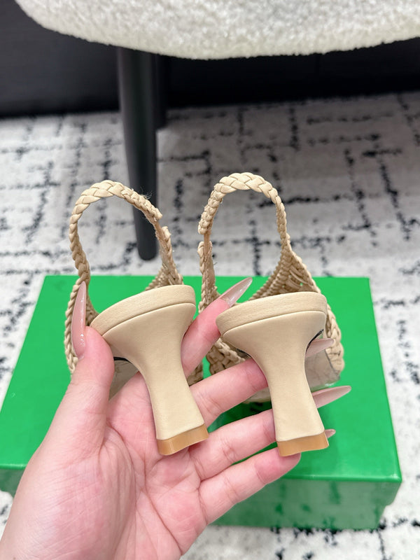 BV 26ss Intrecciato Slingback Heels 5.5cm Begie Woven Leather 858419