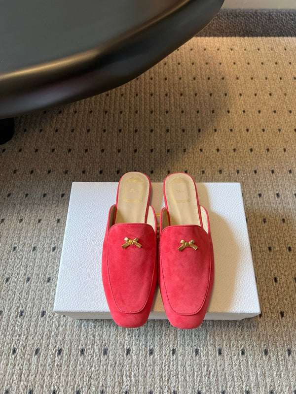 CD Baby Bow Mules Gold Bow Red Suede 858668