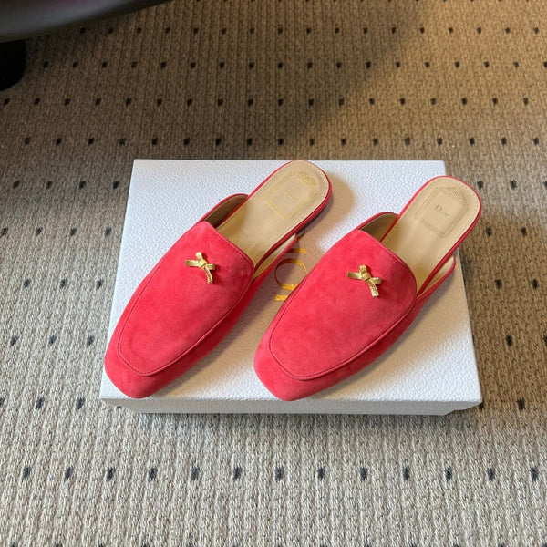 CD Baby Bow Mules Gold Bow Red Suede 858668