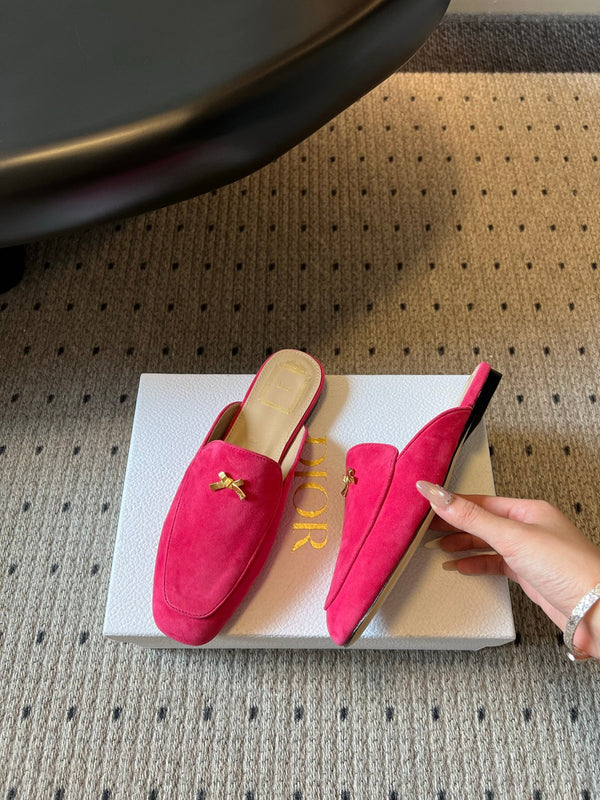 CD Baby Bow Mules Gold Bow Red Suede 858668