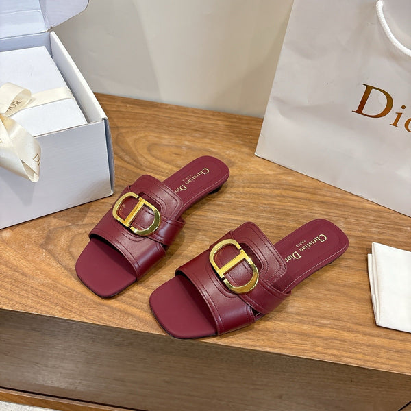 CD Montaigne Slides Buckle Burgundy Calfskin Leather 862371