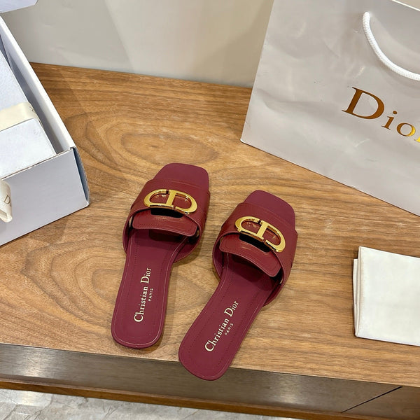 CD Montaigne Slides Buckle Burgundy Calfskin Leather 862371