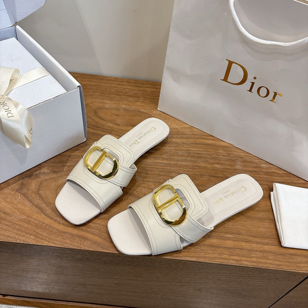 CD Montaigne Slides Buckle Cream Calfskin Leather 862365