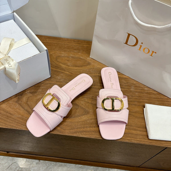 CD Montaigne Slides Buckle Pink Calfskin Leather 862364