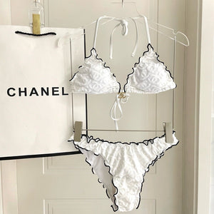 CC Two-piece Bikini Swimsuit White Cotton 326152