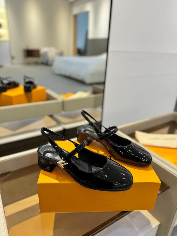 LV Romy Slingback Pumps Black Patent Leather 893596