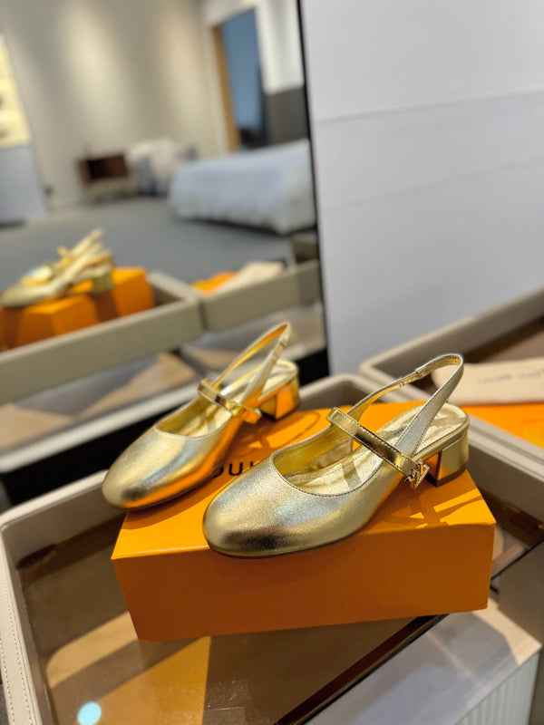 LV Romy Slingback Pumps Gold Metallic Leather 893593