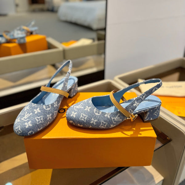 LV Romy Slingback Pumps Blue Monogram Canvas 893589
