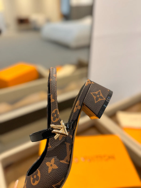 LV Romy Slingback Pumps Brown Monogram Leather 893588