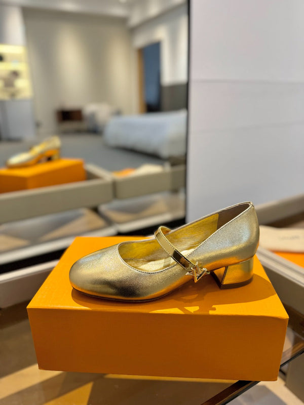 LV Romy Mary Jane Pumps Gold Metallic Leather 893580