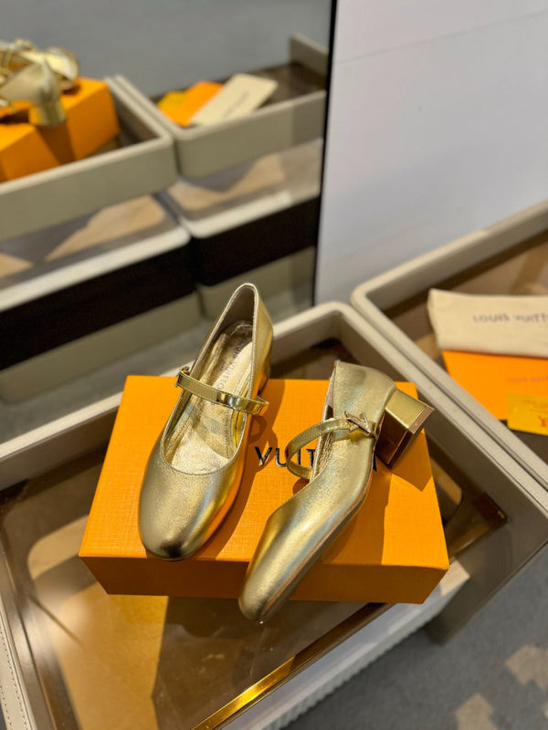 LV Romy Mary Jane Pumps Gold Metallic Leather 893580