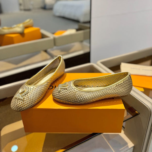 LV Shake Perforated Ballet Flats Gold Calfskin 893575