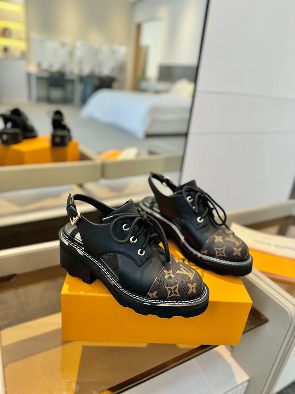 LV Platform Sandal Derbies Black Monogram Calfskin 893571