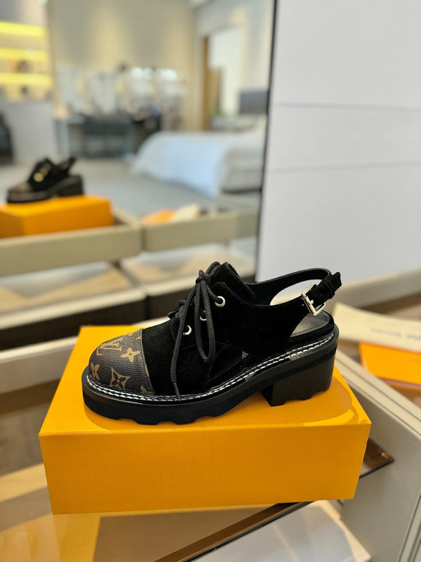 LV Platform Sandal Derbies Black Monogram Suede 893569