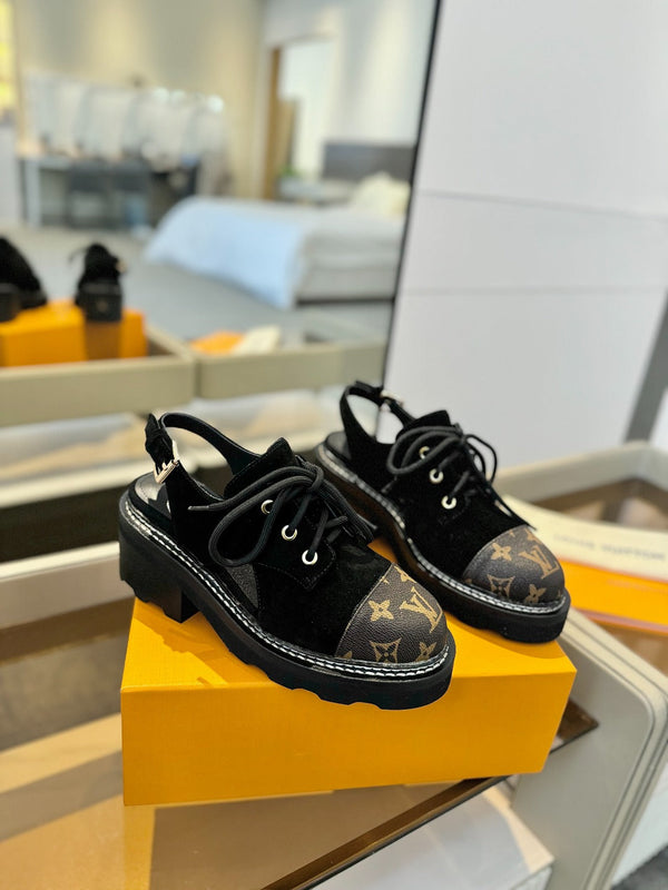 LV Platform Sandal Derbies Black Monogram Suede 893569