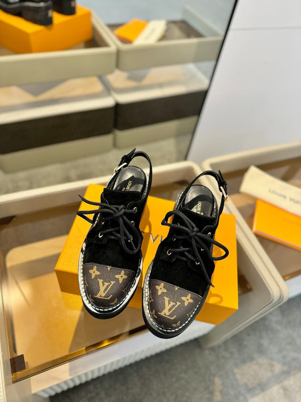 LV Platform Sandal Derbies Black Monogram Suede 893569
