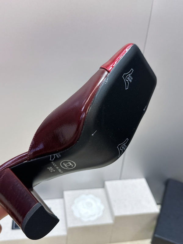CC Cap Toe Mules 90mm Burgundy Patent Leather  896856