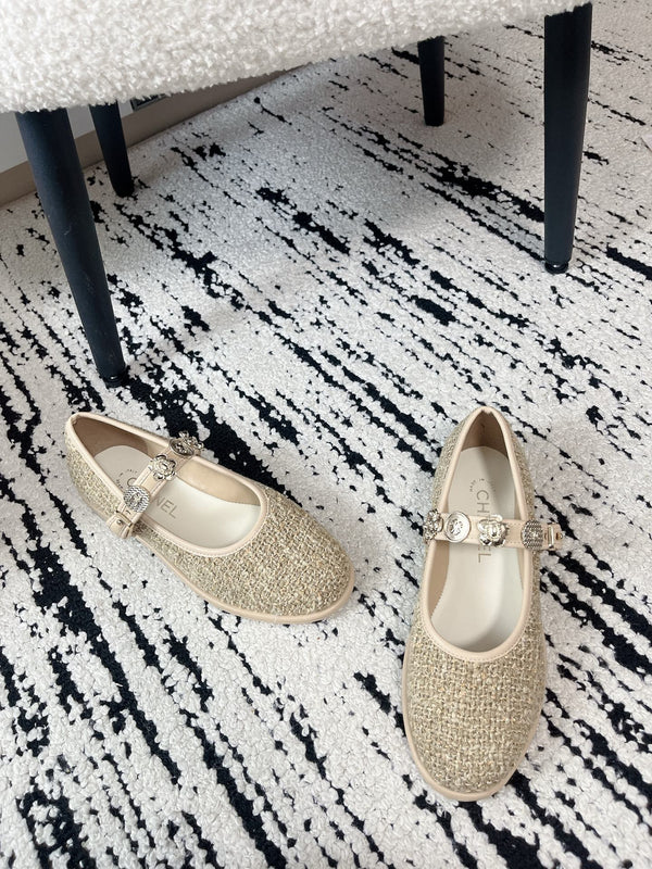CC 26A Charm Mary Jane Ballet Flats Beige Tweed 900756