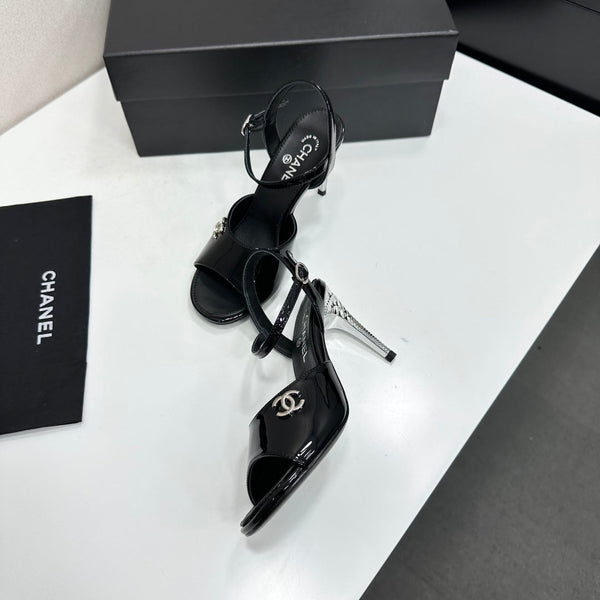 CC Slingback Heel Sandals Black Patent Leather 925713