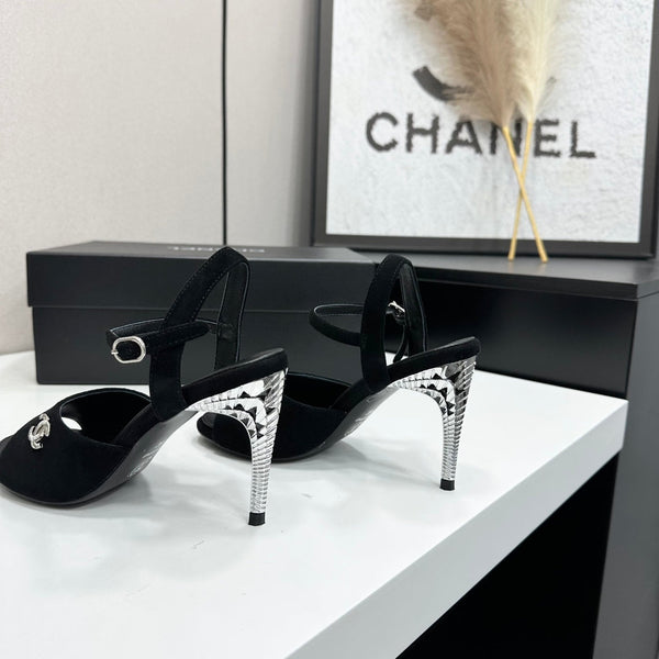 CC Slingback Heel Sandals Black Suede Leather 925712