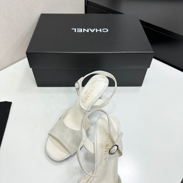 CC Slingback Heel Sandals White Suede Leather 925651