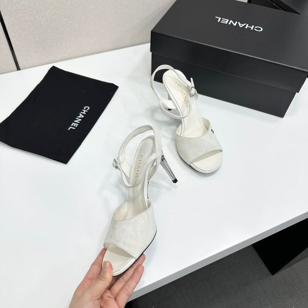 CC Slingback Heel Sandals White Suede Leather 925651