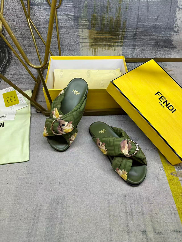 FF Feel Slides Green Multicolor Printed Canvas 928522