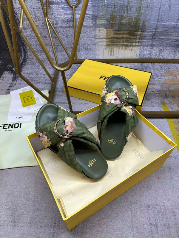 FF Feel Slides Green Multicolor Printed Canvas 928522