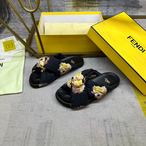 FF Feel Slides Black Multicolor Printed Canvas 928521