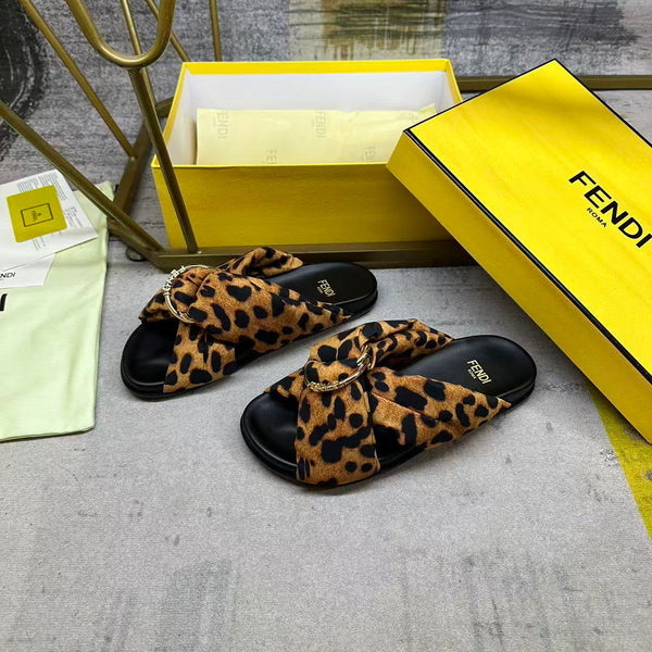 FF Feel Slides Black Brown Printed Canvas 928520