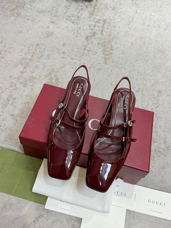 GG Double G Slingback Pumps 3.5cm Burgundy Patent Leather 929218