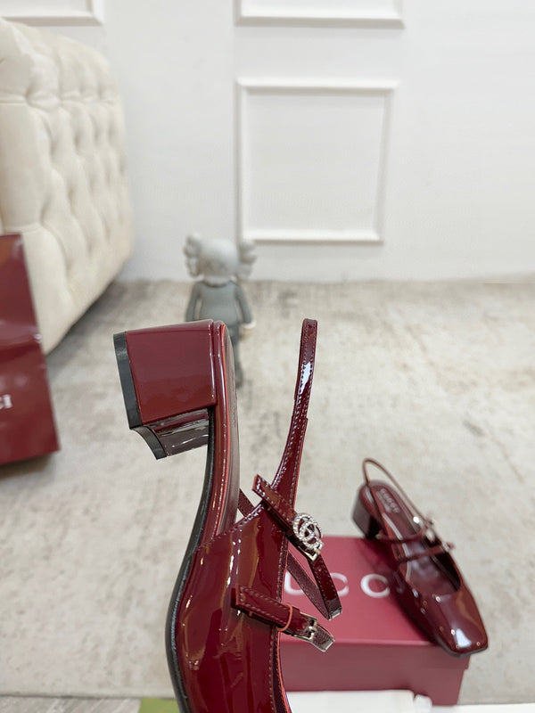 GG Double G Slingback Pumps 3.5cm Burgundy Patent Leather 929218