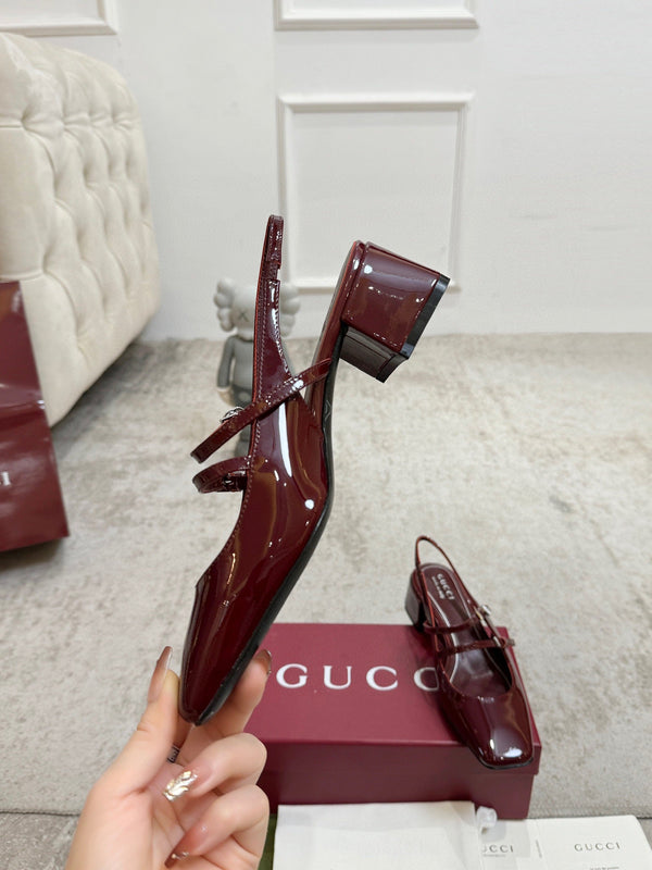 GG Double G Slingback Pumps 3.5cm Burgundy Patent Leather 929218