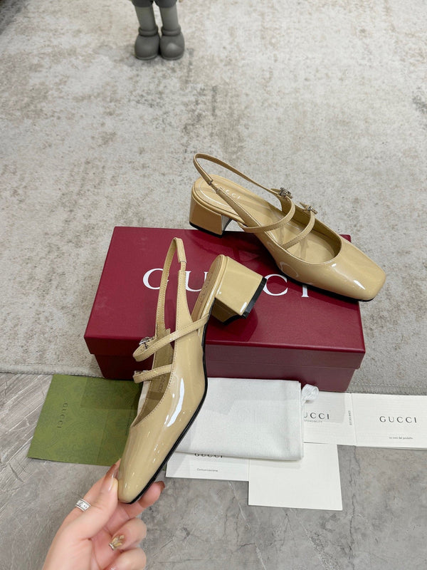 GG Double G Slingback Pumps 3.5cm Beige Patent Leather 929217