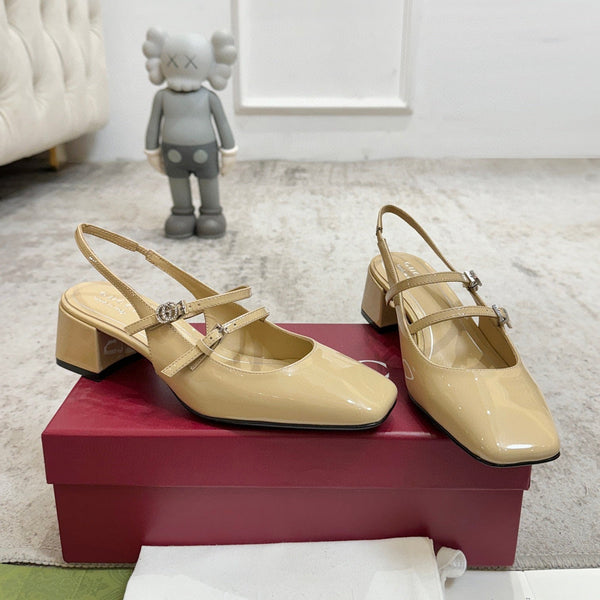 GG Double G Slingback Pumps 3.5cm Beige Patent Leather 929217