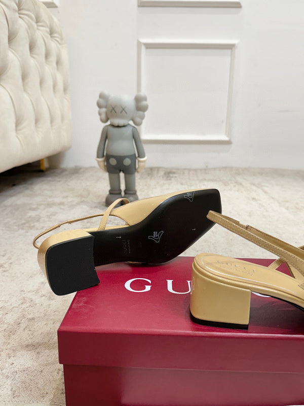 GG Double G Slingback Pumps 3.5cm Beige Patent Leather 929217