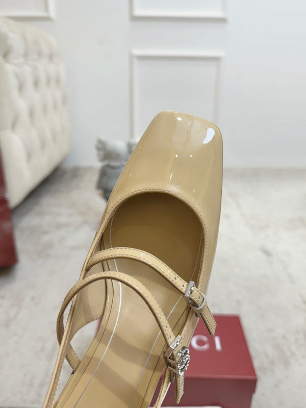 GG Double G Slingback Pumps 3.5cm Beige Patent Leather 929217