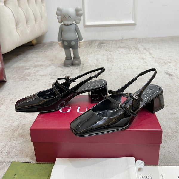 GG Double G Slingback Pumps 3.5cm Black Patent Leather 929216