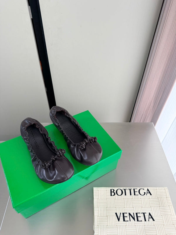 BV Fantasmina Knot Ballerina Flats Chocolate Leather 929575