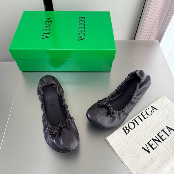 BV Fantasmina Knot Ballerina Flats Chocolate Leather 929575