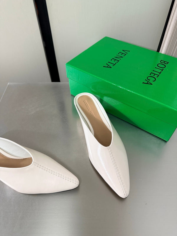 BV Vesta Mule Pumps 4cm White Leather 929506