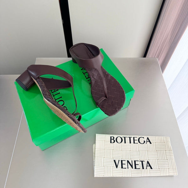 BV Livia Sandals 4CM Chocolate Intrecciato Leather 929477